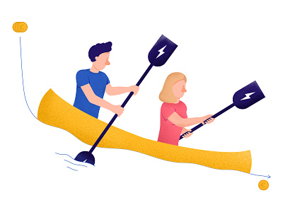 Cutting costs canoe character design company corporate cost illustration spending team textured illustration