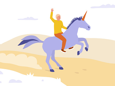 Riding a unicorn character design corporate illustration innovative idea textured illustration unicorn