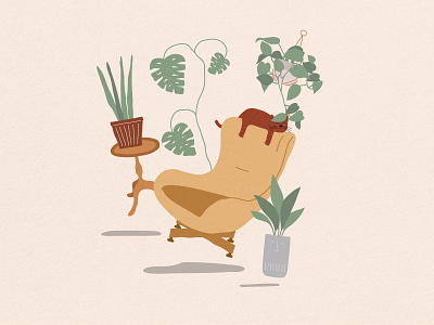 Plants and mid-century furniture