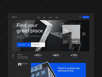 Houzie - Landing Page Real Estate company profile dark ui hero home homepage house landing page landing page real estate minimalist real estate residance simple ui design ui home ui house ui real estate ui ux