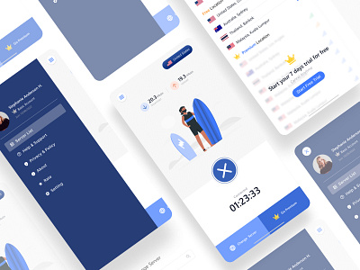 Ocean VPN - Mobile Apps apps vpn blue hamburger menu menu mobile minimalist mobile mobile apps mobile vpn modern ocean vpn sidebar menu simple ui design ui ux ui vpn