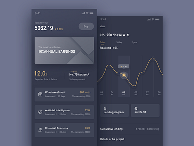 one finance app(dark) bank card data finance iphonex mobile statistics ui ux
