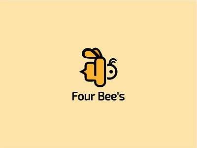 Four Bee's 4 animal bee four fun logo number unique