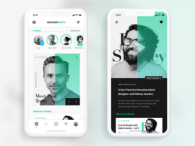 Designer Inspo - A social media app for designers. adobe live app cards clean design editorial interaction design minimal mobile social ui ux