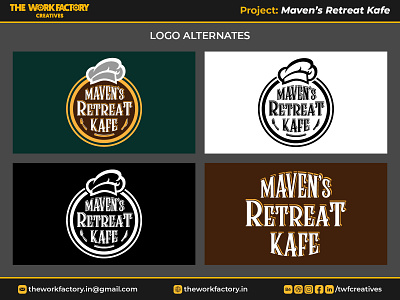 Maven's Retreat Kafe - Logo Alternates beverage branding cafe catering color design food graphic design illustration logo logotype theworkfactory.in twfcreatives typography vector we evolve