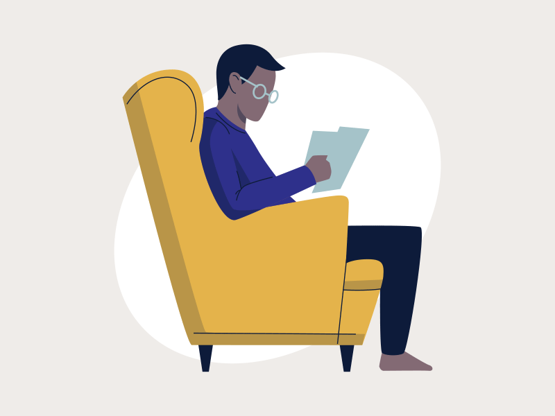 Reading animation chair gif glasses illustration loop man read reading sit sitting