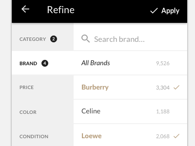 Filter for brand ecommerce filter mobile reebonz ux