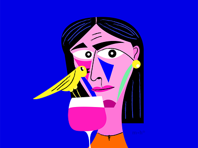 Woman with Wine bird illustration character design draw illustration illustrator portrait vector art vector illustration vectors wine woman illustration