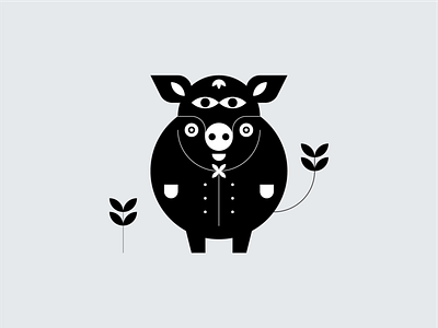 Pig animals black and white icon design illustration pig piggy symbol symbol design vector