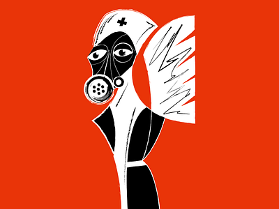 Liquidator angel character chernobyl disaster doctor face fire gas mask graphic design illustration illustration art mask orange portrait sadness vector