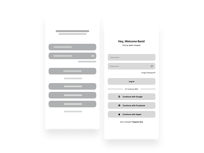 Low Fidelity & Mid Fidelity Wireframe For Log In