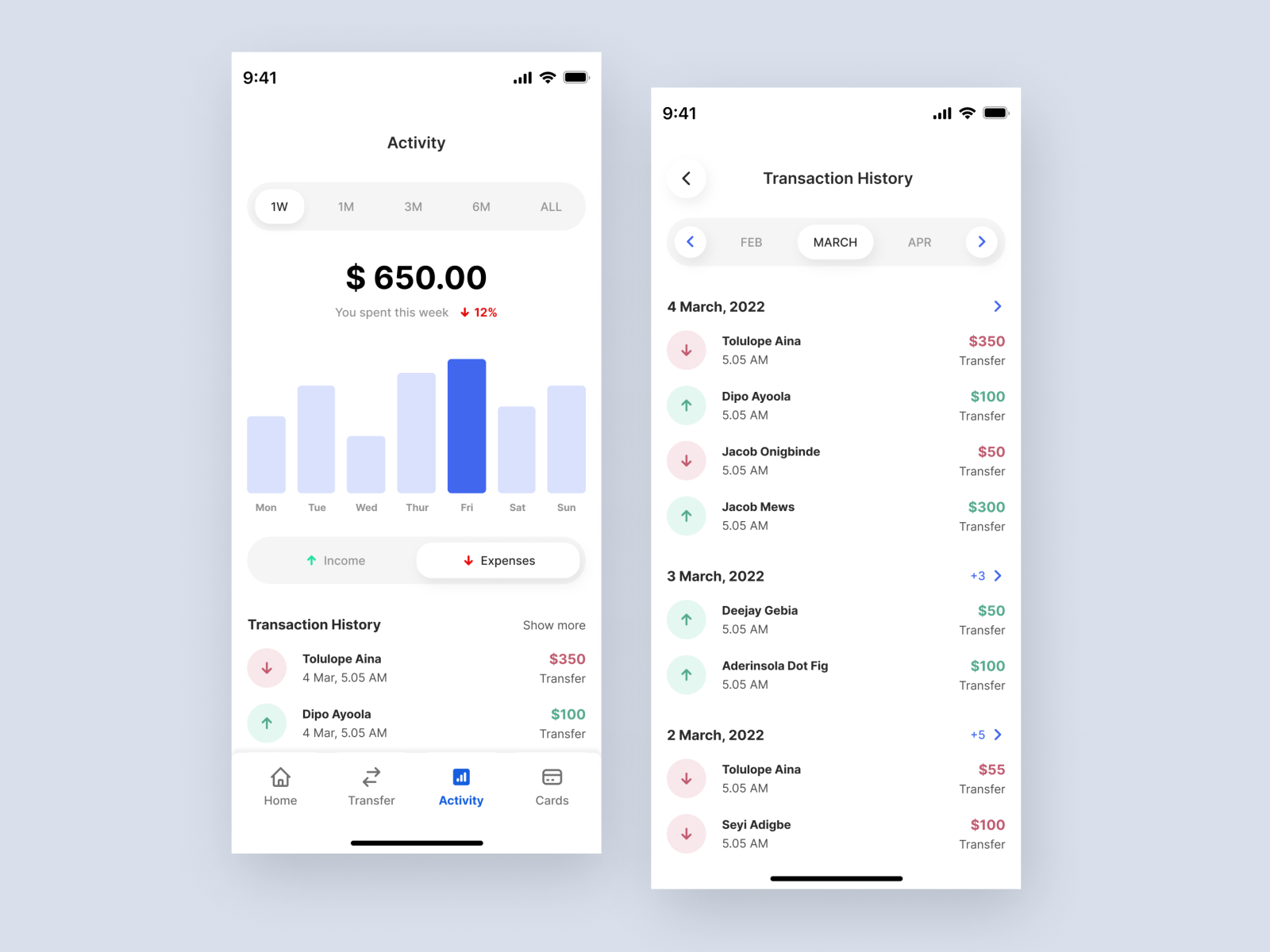 Mobile Banking App Activity Tab and Transaction History by Onuoha