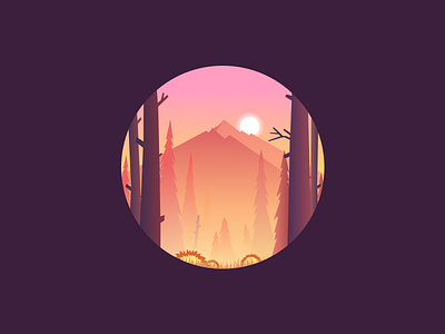 sunrise colour forest illustration mountain sun