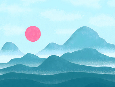 Foggy mountains and sun art artist digital art digital painting drawing graphics illustration painting