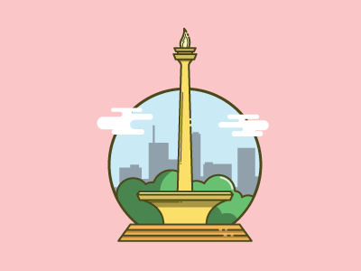 Monas, Monument of Jakarta artwork flat design icon illustration line art logo monas monument outline vector