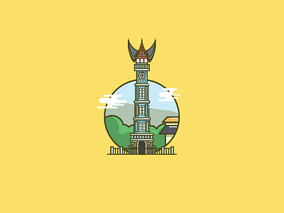 Jam Gadang artwork clocktower flat design graphic design icon illustration jam gadang line art logo monument outline vector