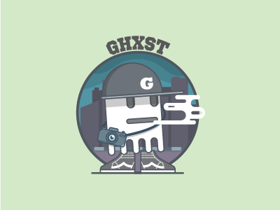 Ghxst Logo artwork camera flat design ghost graphic design icon illustration line art logo outline town vector