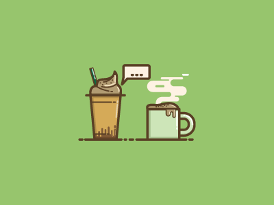 when Cold meet Hot coffee drinks flat design funny illustration tea vector