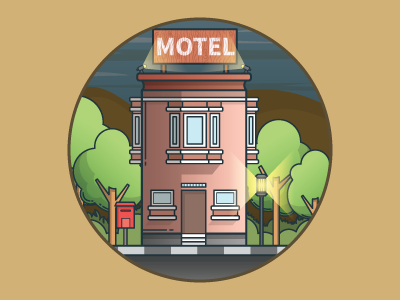 Tired on travelling artwork flat design graphic design illustration landscape line art motel nature outline vector