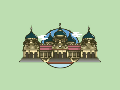 Baiturrahman Mosque baiturrahman flat design graphic design icon illustration indonesia line art logo mosque outline statue vector