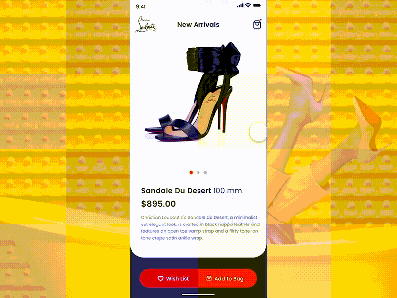 Christian Louboutin iOS app design adobe xd animation app animation app design christian louboutin concept design first high heels ios new new app prototyping pumps simple ui ui ux design ux ux animation yellow