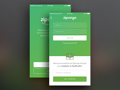 Zipongo log in briefcase business icon illustration interface log in mobile product sign up ui