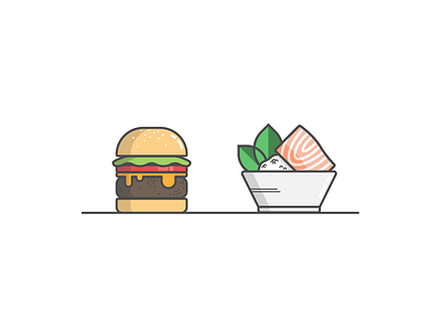 Decisions decisions burger dish food icon illustration meal salmon vector