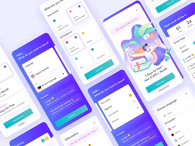 Learning English App clean course app elearning illustration learning learning app learning platform mobile app design mobile design mobile ui notifications translate ui ux vocabulary module