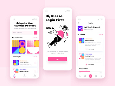 Podcast App Exploration abstract app design clean design illustrations mobile design mobile ui music app pattern design podcast podcasting streaming app ui ux