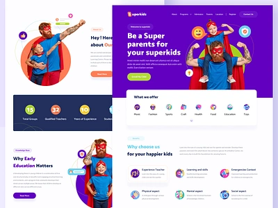 Superkids Landing page child development children clean daycare healthy illustrations kids kids illustration kids school landingpage parents therapy education ui ux webdesign