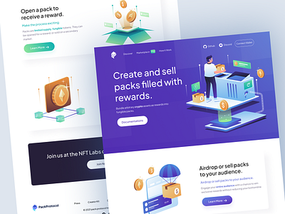 Pack Protocol - NFT Web Design animation bitcoin branding clean crypto cryptocurrency illustration isometric landingpage logo marketplace nft nft illustration nft isometric nft marketplace nft website ui ux web design webdesign