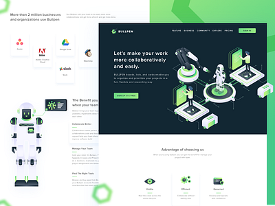 Bullpen - Work Collaboration Platform clean dark design development icon illustration illustrations landingpage typography ui ux vector webdesign website