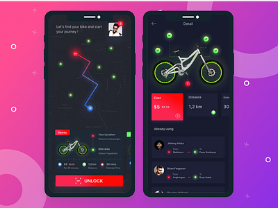 Bike Sharing App Exploration app bike bikers dark development icon ios mock ups red share typography ui ux