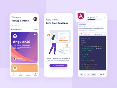 Programming Course App angularjs clean coding development illustration ios design mobile app mobile app design mobile design online course programming app simple design ui ux