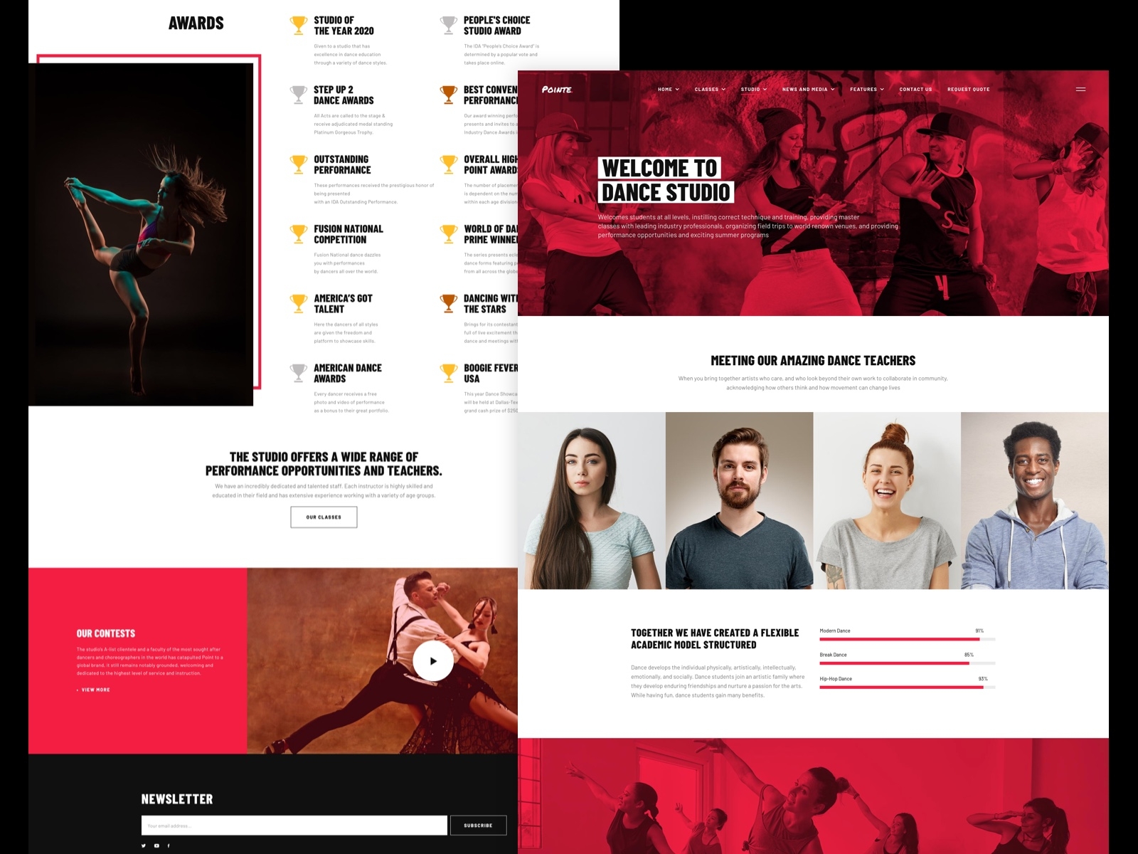 Pointe Dance Studio WordPress By UPQODE On Dribbble   Pointe Dribbble3 4x 