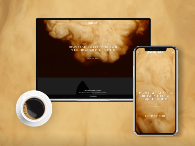 Suite 437 animation coffee shop design ecommerce online store shopify typography ui upqode webdesign