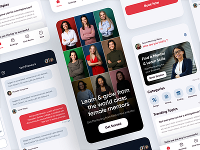 Mentor App app colors design female app leader mentor teacher ui uiux ux