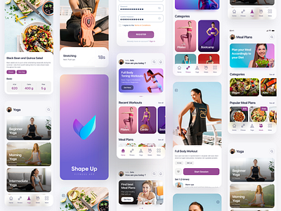 Fitness App Concept app branding calorie colors design exercise fitness gym health meal plans meditation nutrition training ui uiux ux women yoga