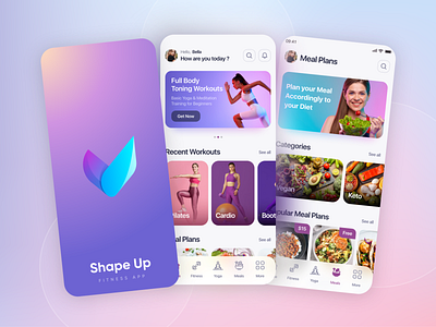 Fitness App Concept app colors design exercise fitness gym health meal plan meditation training ui uiux ux women yoga