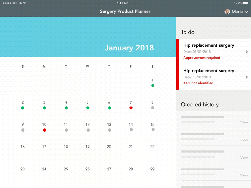 Animate to zoom in daily overview from calendar mockup motion principle prototype ui