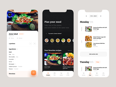 Meal Plan Mobile App - Save Food and Money app black white design finance food meal mobile money plan recipes save saving ui ux