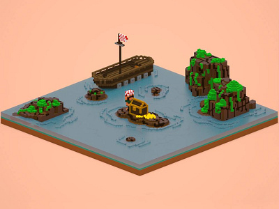 Treasure conceptart island ship treasure voxel voxelart