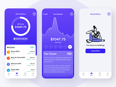 Cryptocurrency Investment App app chart crypto cryptocurrency funds interaction investment ios iphone mobile money product design ui ux