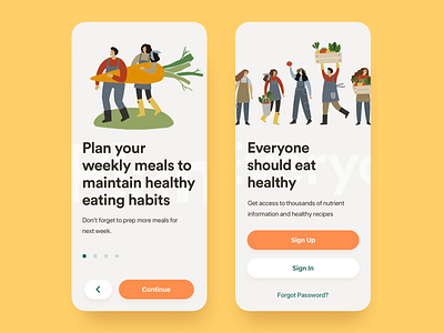 On Boarding and Sign Up Screens app clean flat health interaction ios iphone meal planner mobile nutrition product design sign in sign up ui ux