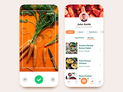 Food Advisor App app camera clean facts fruits health ingredients interaction ios iphone mobile nutrients product design profile recipes saas scanner ui ux veggies