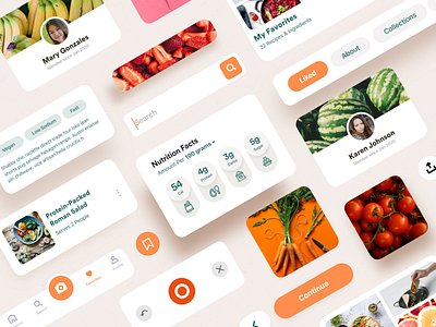 Food Advisor UI Elements advisor app calories carbs discover elements finder food interaction ios iphone mobile product design profile recipes saas scan tags ui ux
