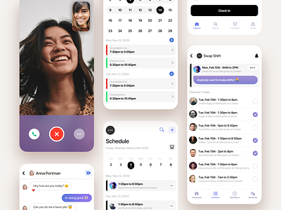 Time Clock Scheduling App app calendar chat clean clock employee facetime interaction ios iphone mobile product design saas schedule scheduler scheduling shift time ui ux