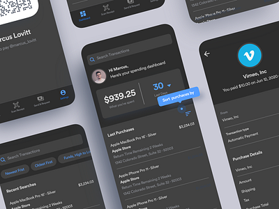 Wallet App Dark Mode app bank banking dark mode finance flutter funds interaction ios iphone mobile money night mode product design qr code saas transfer ui ux wallet