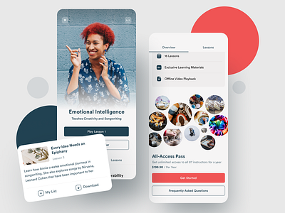 eLearning Mobile Platform app cards classes clean elearning flutter friendly interaction ios iphone learning mobile online product design saas skill skillshare ui ux video