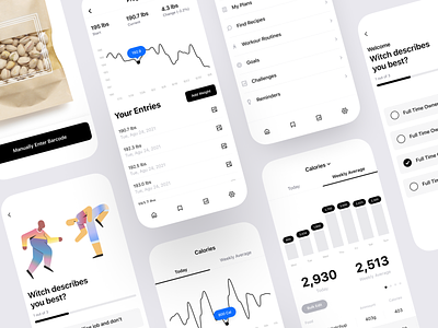 Calorie and Macro Tracking App app apple calorie counter design fitness illustration interaction ios iphone macro macronutrient minimal mobile nutrition product design responsive tracker ui ux